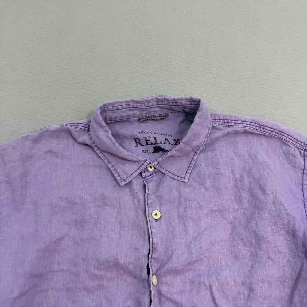 Tommy Bahama Relax 100% Linen Short Sleeve Shirt Men's Extra Large Purple Camp - Picture 3 of 9